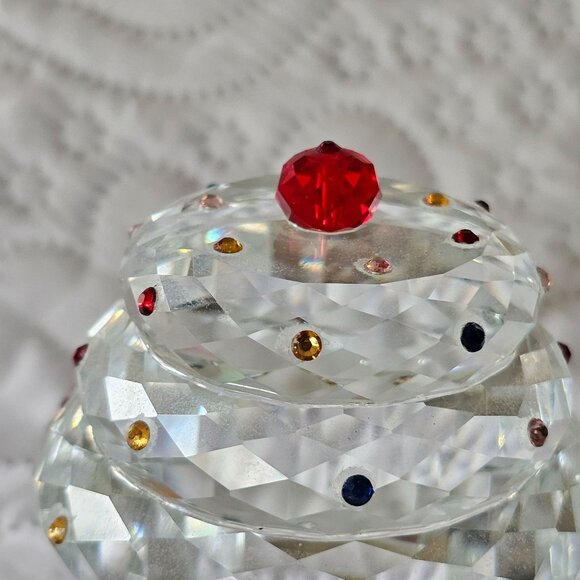 Crystal Cupcake Figurine With Red Gem Cherry & Multicolor Accents - Picture 2 of 5